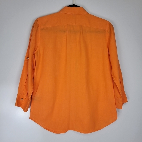 LAUREN Ralph Lauren Orange 100% Linen Gold Button Up Shirt Blouse Size Small - Picture 2 of 8